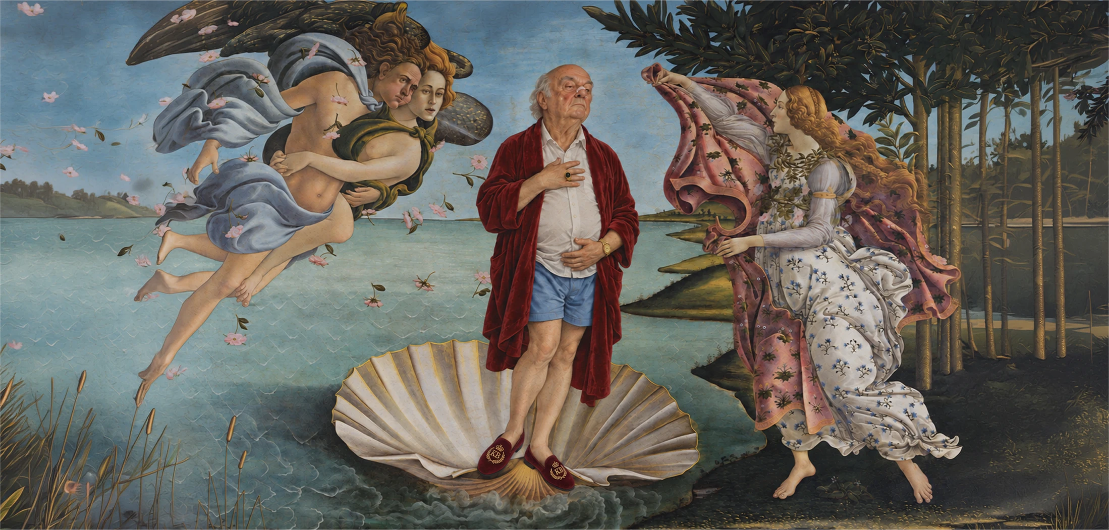 O nascimento de Klaus, em uma releitura da pintura de Botticelli